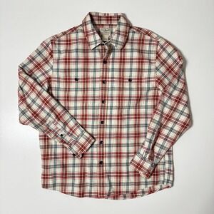 L.L.‎ Bean Traditional Fit Plaid Flannel Shirt Size S Red Green Cream Cotton